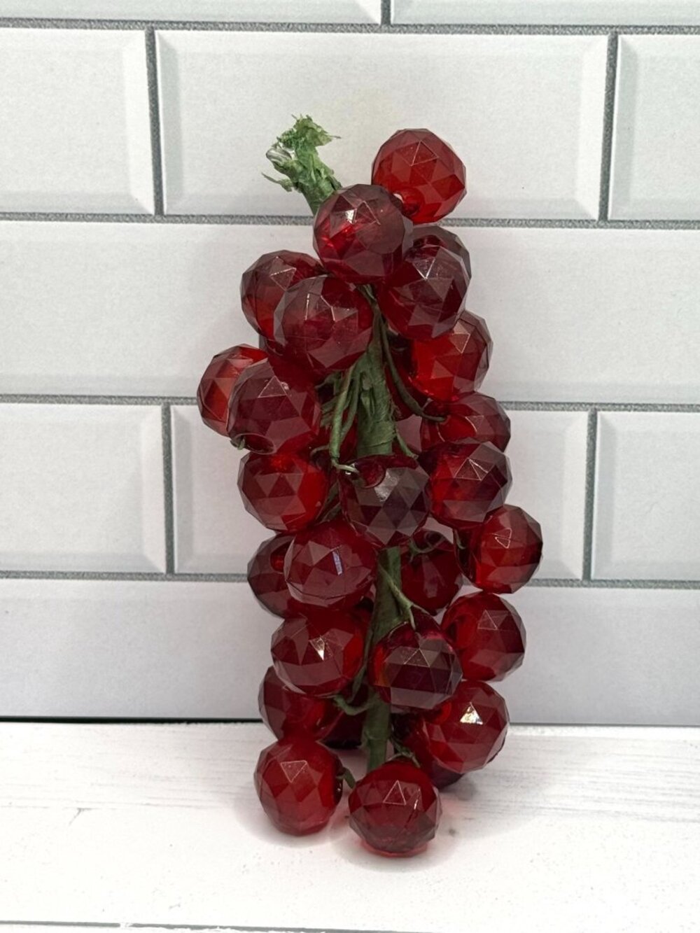 Vintage Cranberry Red Faceted Acrylic Grapes Cluster Decorative Piece